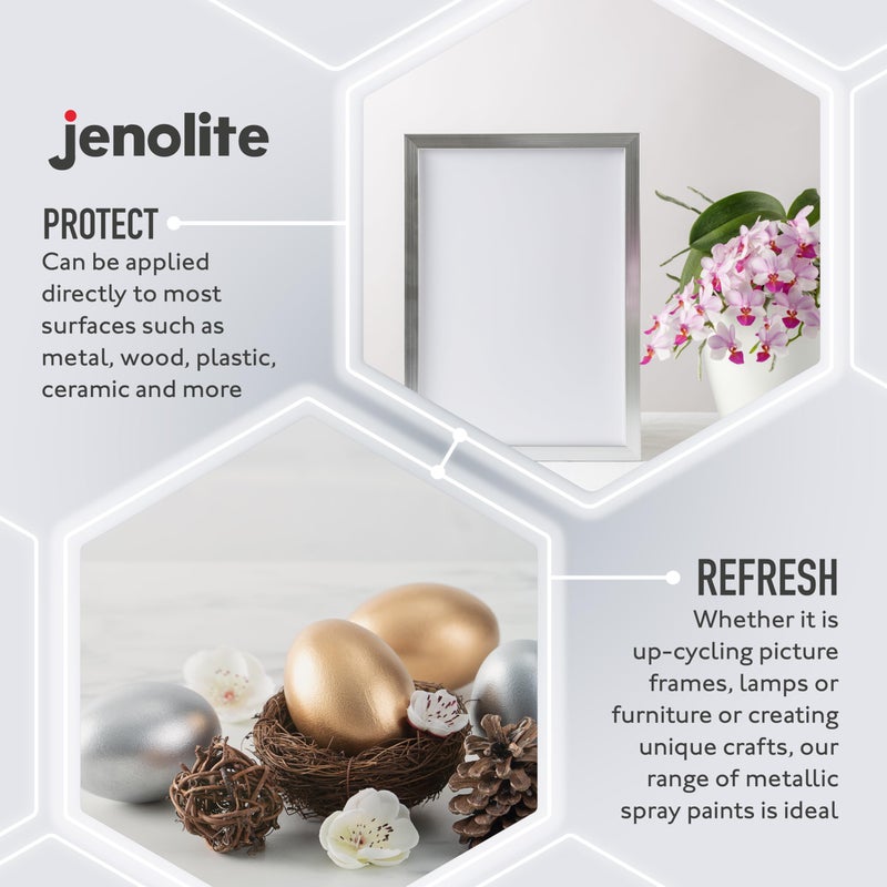 JENOLITE طلاء بخاخ JENOLITE Directorust للمعادن - فضي - لمسة نهائية معدنية لامعة للاستخدام الداخلي والخارجي - أسطح متعددة للمعادن والبلاستيك والسيراميك والخشب والأسطح الصدئة - 400 مل (13.52 أونصة سائلة) - Image 4